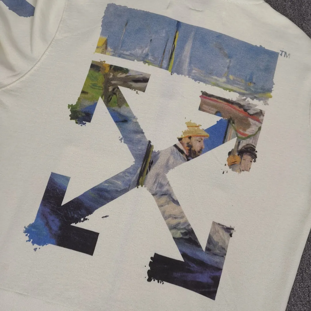The top tested version OFF WHITE OW, the timeless classic Monet oil painting watercolor graffiti hooded zipper pure cotton loose men and women couples same style round neck sweatshirt overseas hot style, celebrity same style upper body, classic and beautiful oil painting style! World treasures, top famous paintings, walking works of art!  A good product starts with the fabric of the clothes. Our fabrics are pre-shrunk with epoxy water before leaving the fabric factory. After the fabrics are dried, they will have a light fragrance. Who can do this? The printing uses an imported 16-head white ink color drawing integrated direct printing machine + discharge dyeing process, which is completely consistent with zip. It effectively guarantees the perfect printing texture and visual effect. The multi-layered hollow points in the printing pattern are all manually modified, and the alignment is consistent to identify the first eye-catching point.   From the beginning of 2019 to now, a total of 100,000+ have been shipped. It can be said that this model is made to perfection. The basic purchase price for foreign purchasing agents is 50+, and the repurchase rate is 100%. The details, fabrics, and printing can be said to be completely restored, a true top version!  Let’s talk about the reason for 100,000+ sales! First, you can see the products we make, and all the identification details are in place. 1. The 4 hollow points on the printed character hat are identification details. During the scan, many manual modifications were required, and a hollow point was exposed, which was a fake at first glance. This is hollow, not black dot printing. 2. Printing is a combined process of discharge dyeing + direct injection! Both the black and white prints can be pulled apart, and the prints will not be damaged by loosening and rebounding. The dye is completely integrated into the fabric. 3. The fabric is 480 grams of custom-dyed fish scale terry cotton fabric, which has an excellent hand feel. 4. The collar label is embossed and has a hand-feeling effect! Definitely not an embroidery label, nor a blue label. 5. The tag rope is hung vertically from the collar. The rope is 120CM long, not a side rope. It is full of details. 6. Details, the main picture is actually shot. If you are worried about what you have seen, you can directly compare it with the pictures of my home and the official website. Fearless of all comparisons. 7. Customized pull tabs with engravings and hat rope bells with engravings! These are the details of the identification.   Size: XS-L Color: Black Off-White P:360